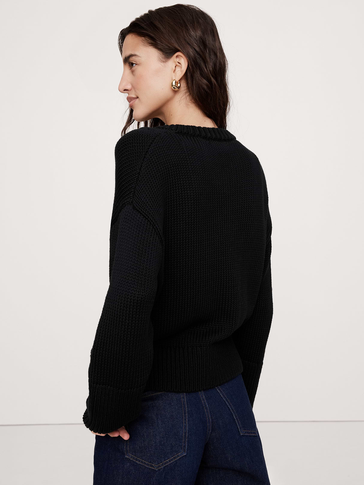 Cotton V-Neck Sweater - Black