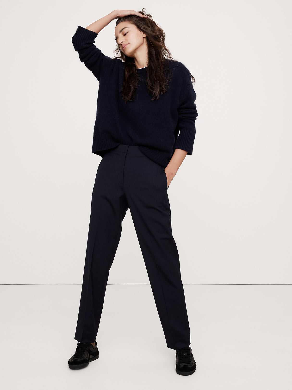 Ultra High-Rise Modern Slim Italian Lightweight Wool Ankle Pant - Navy Blue