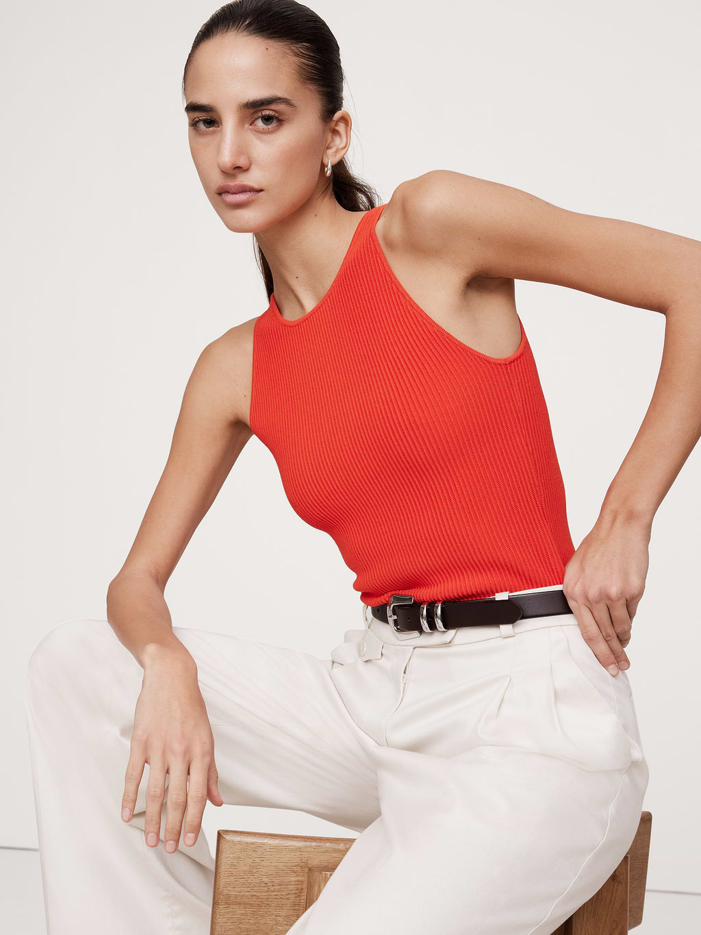 Sculpted Ribbed Tank - Blood Orange