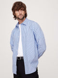 Standard-Fit Washed Cotton Poplin Shirt - Light Blue Stripe
