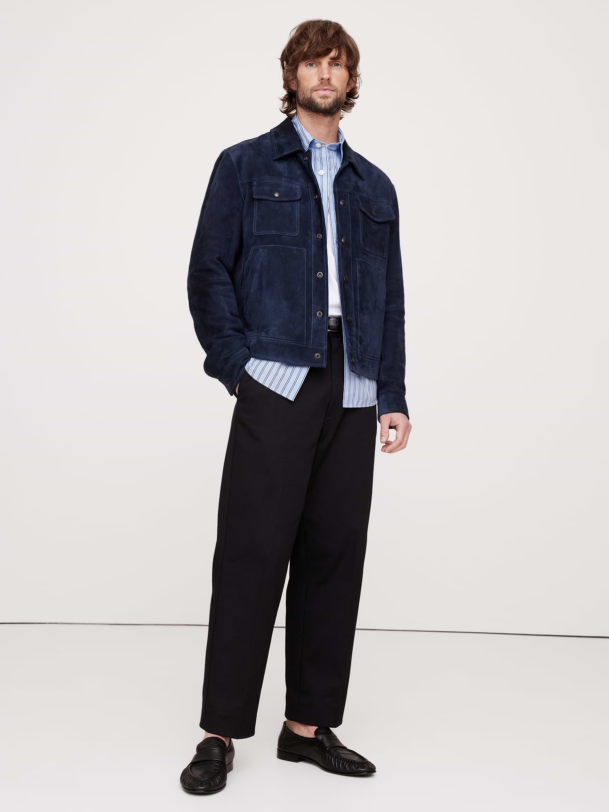 Standard-Fit Washed Cotton Poplin Shirt - Light Blue Stripe
