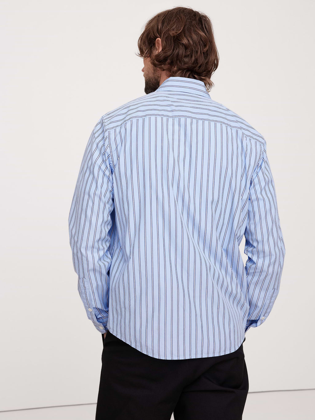 Standard-Fit Washed Cotton Poplin Shirt - Light Blue Stripe