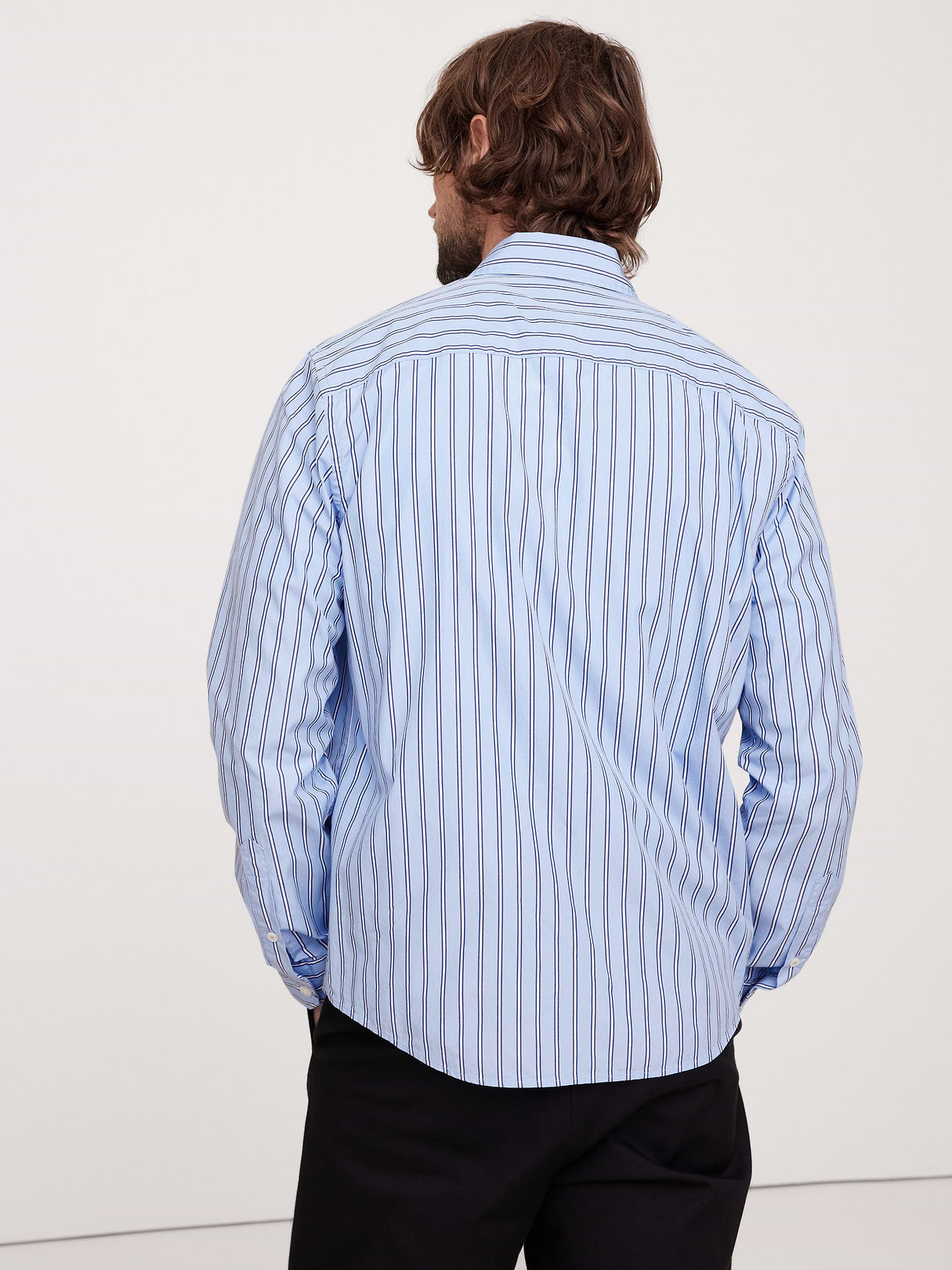 Standard-Fit Washed Cotton Poplin Shirt - Light Blue Stripe