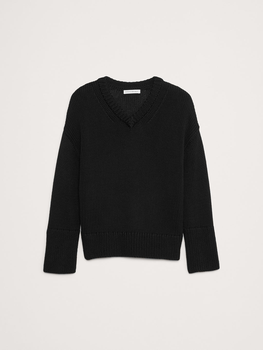 Cotton V-Neck Sweater - Black
