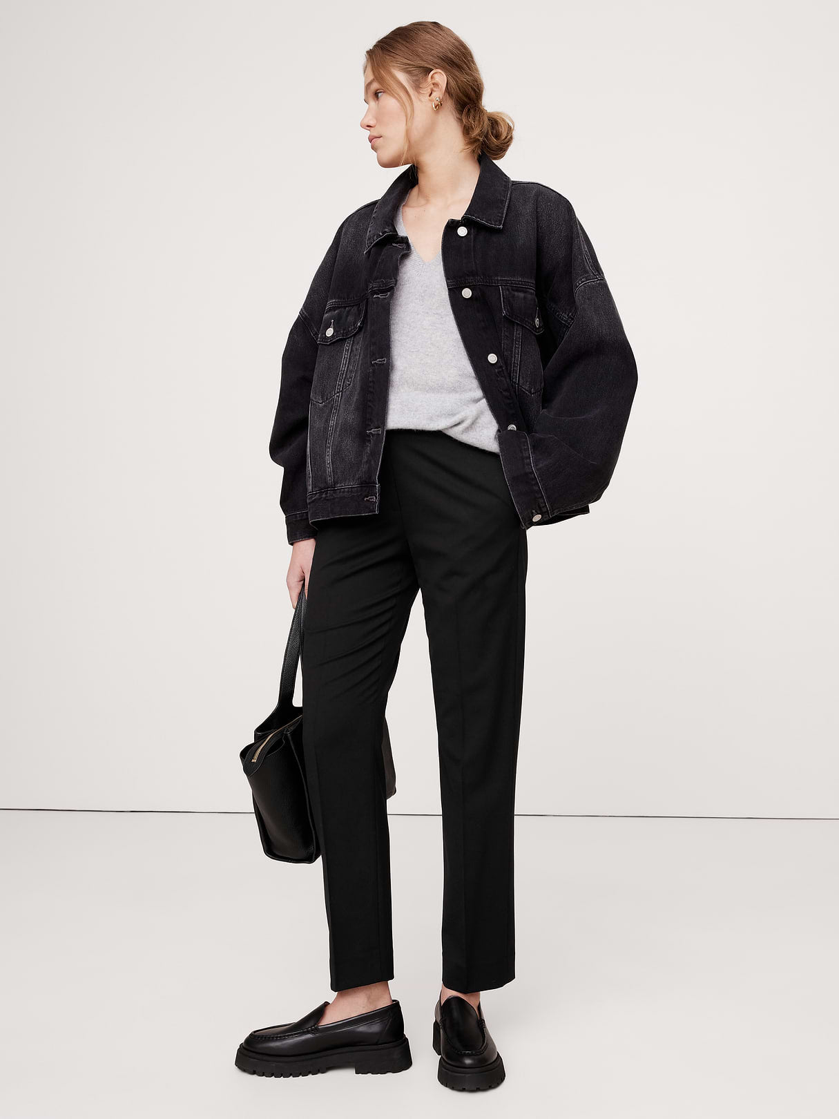 Ultra High-Rise Modern Slim Italian Lightweight Wool Ankle Pant - Black
