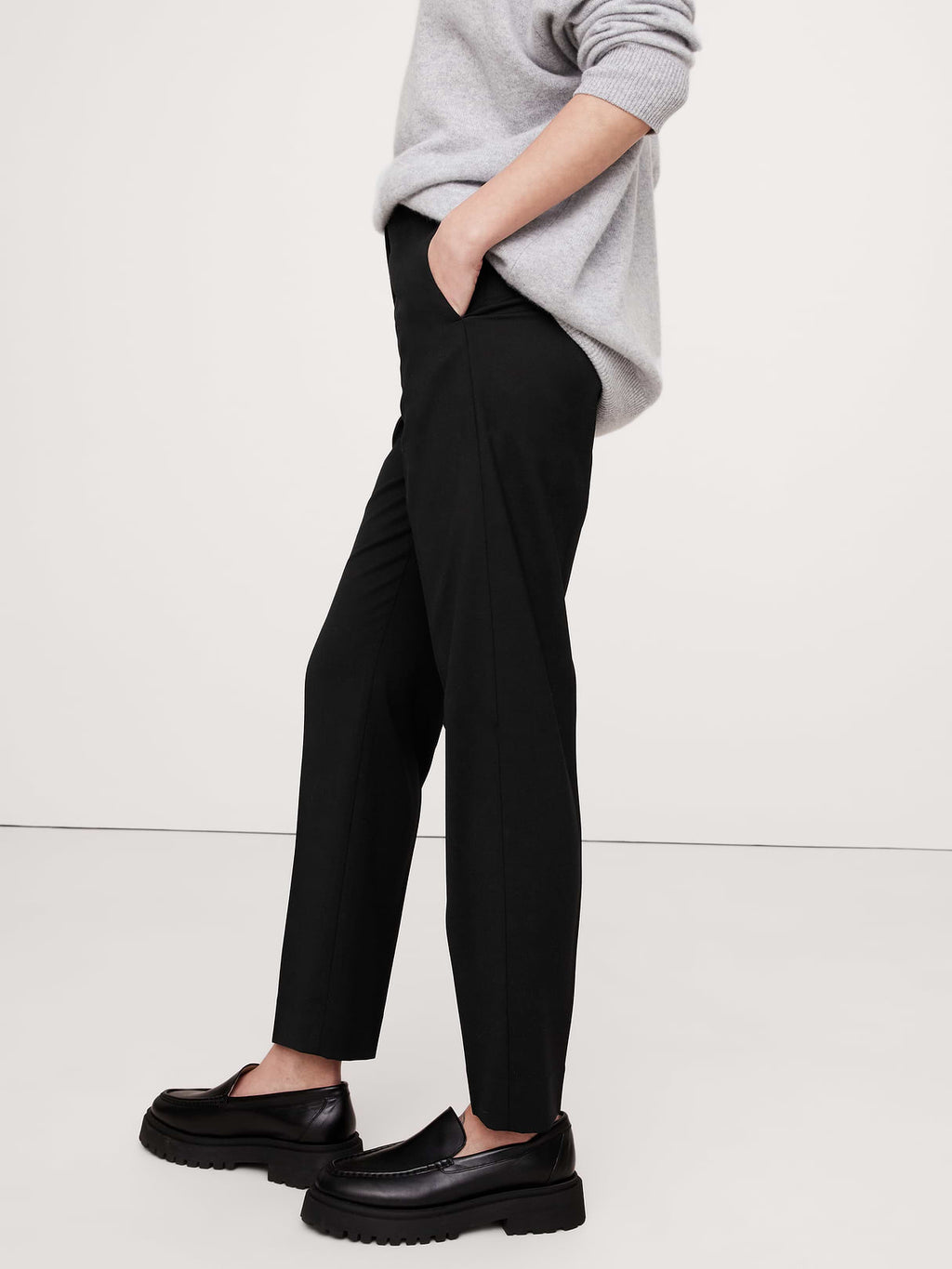 Ultra High-Rise Modern Slim Italian Lightweight Wool Ankle Pant - Black