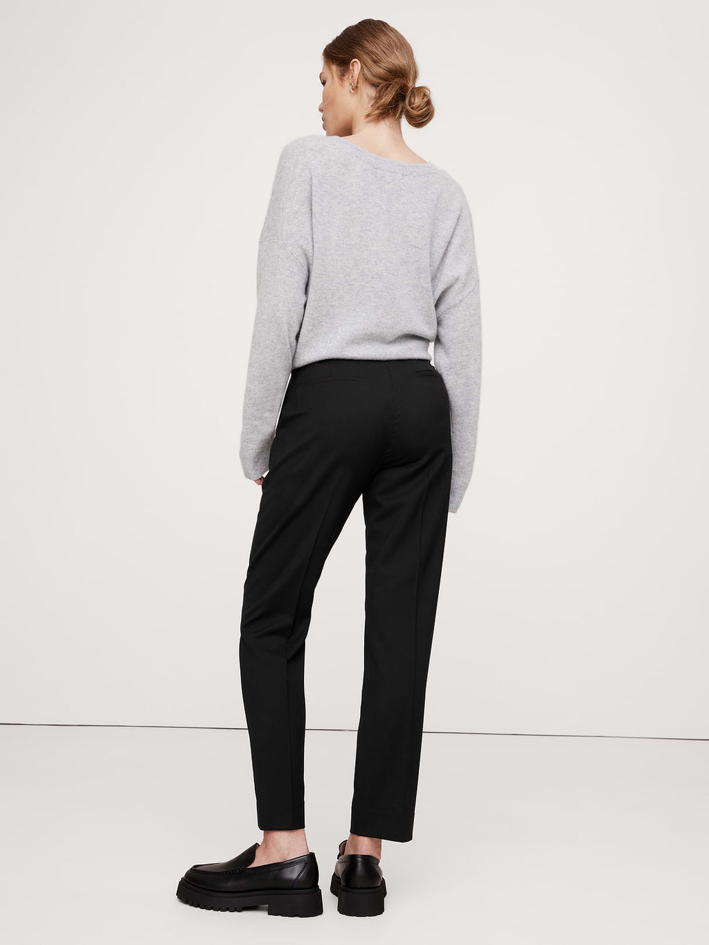 Ultra High-Rise Modern Slim Italian Lightweight Wool Ankle Pant - Black