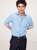 Slim-Fit Linen-Cotton Dress Shirt - Navy Blue Plaid