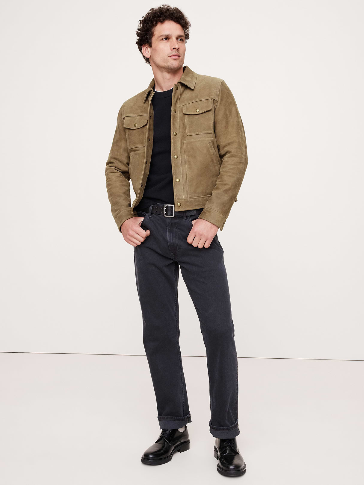 Nubuck Leather Trucker Jacket - Woodland Taupe