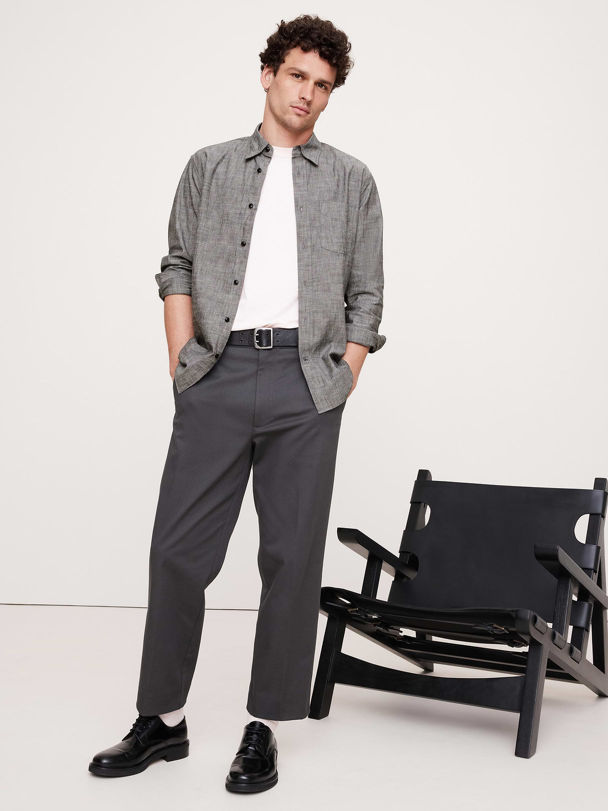 Standard-Fit Chambray Shirt - Gray