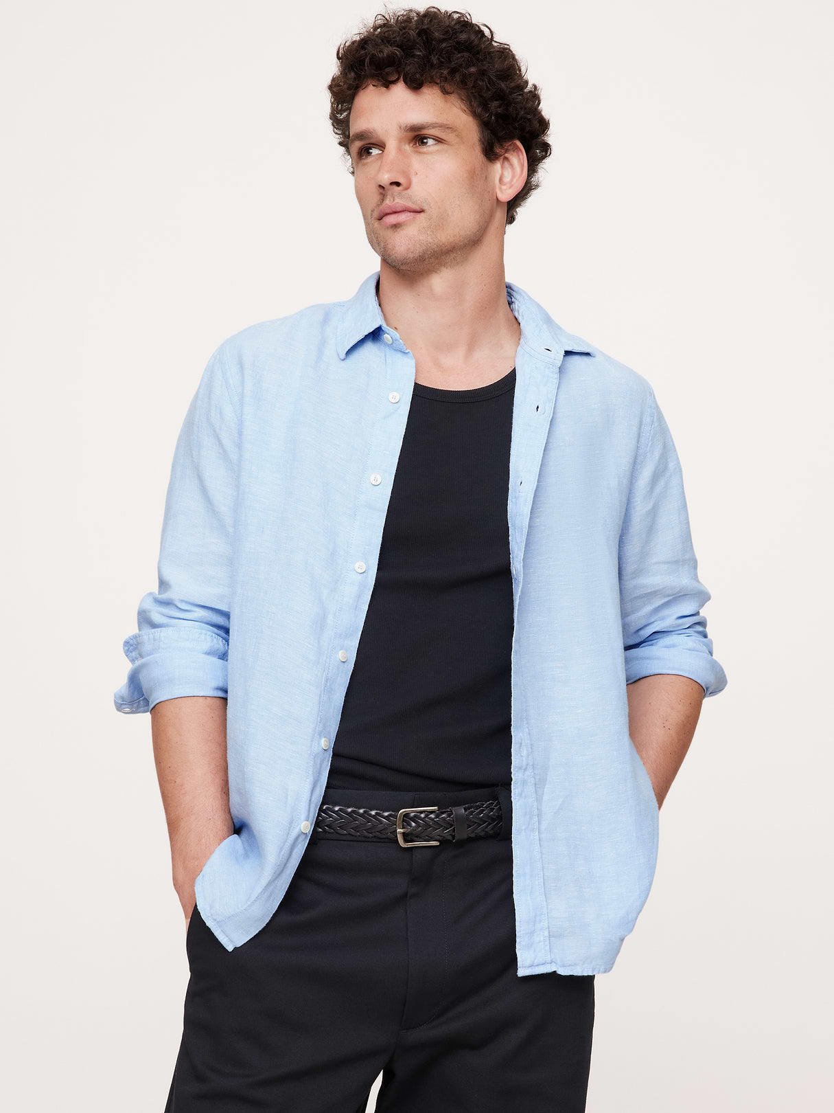 Slim-Fit Linen Shirt - Light Blue