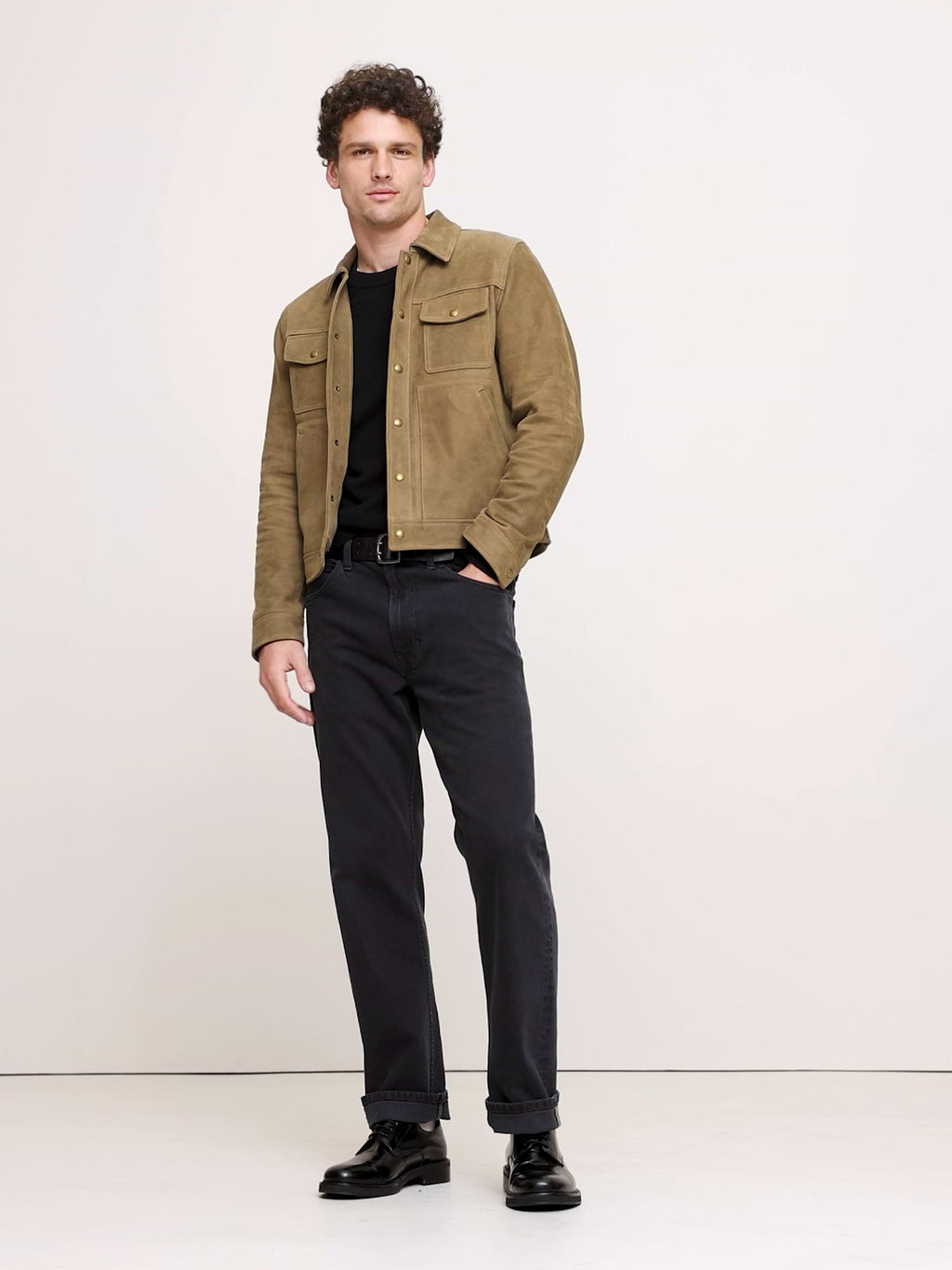 Nubuck Leather Trucker Jacket - Woodland Taupe