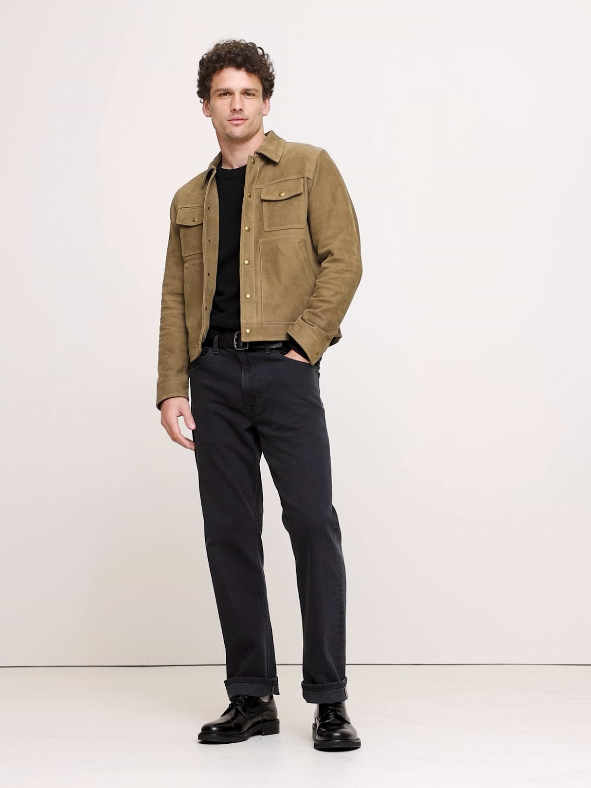 Nubuck Leather Trucker Jacket - Woodland Taupe