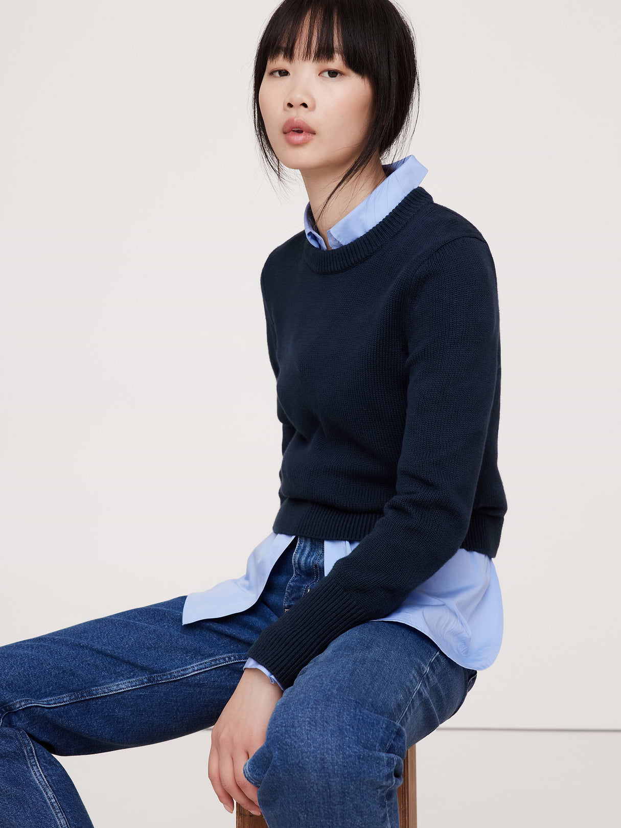 Larkspur Cotton-Silk Shrunken Sweater - Navy Blue