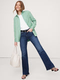 The Oversized Shirt in Cotton Poplin - Green Stripe