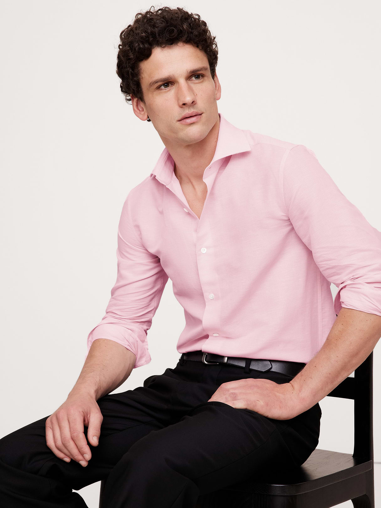 Slim-Fit Linen-Cotton Dress Shirt - Pink Plaid