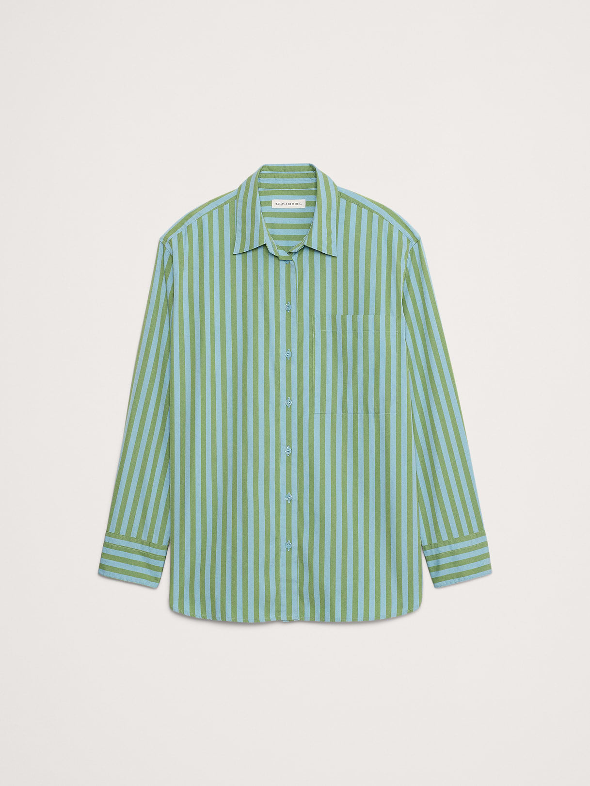 The Oversized Shirt in Cotton Poplin - Green Stripe
