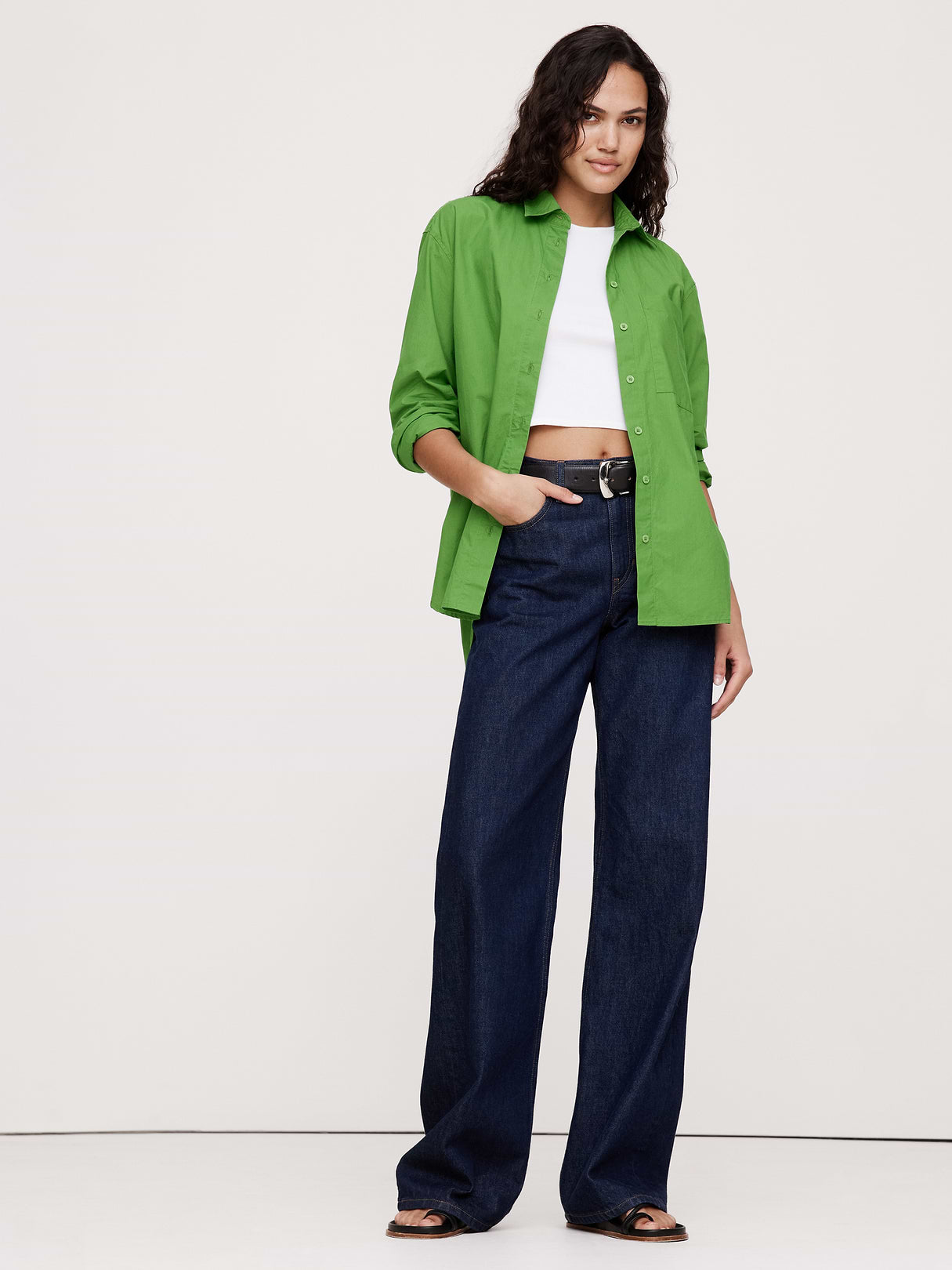The Oversized Shirt in Cotton Poplin - Bright Lime Green