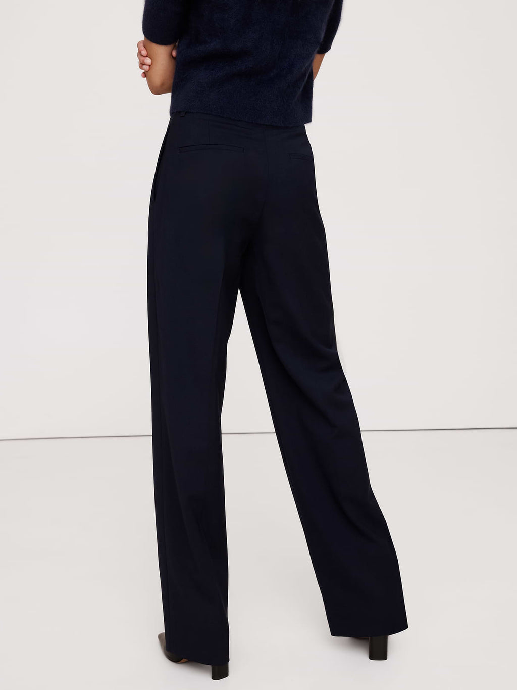 Ultra High-Rise Modern Straight Italian Lightweight Wool Pant - Navy Blue