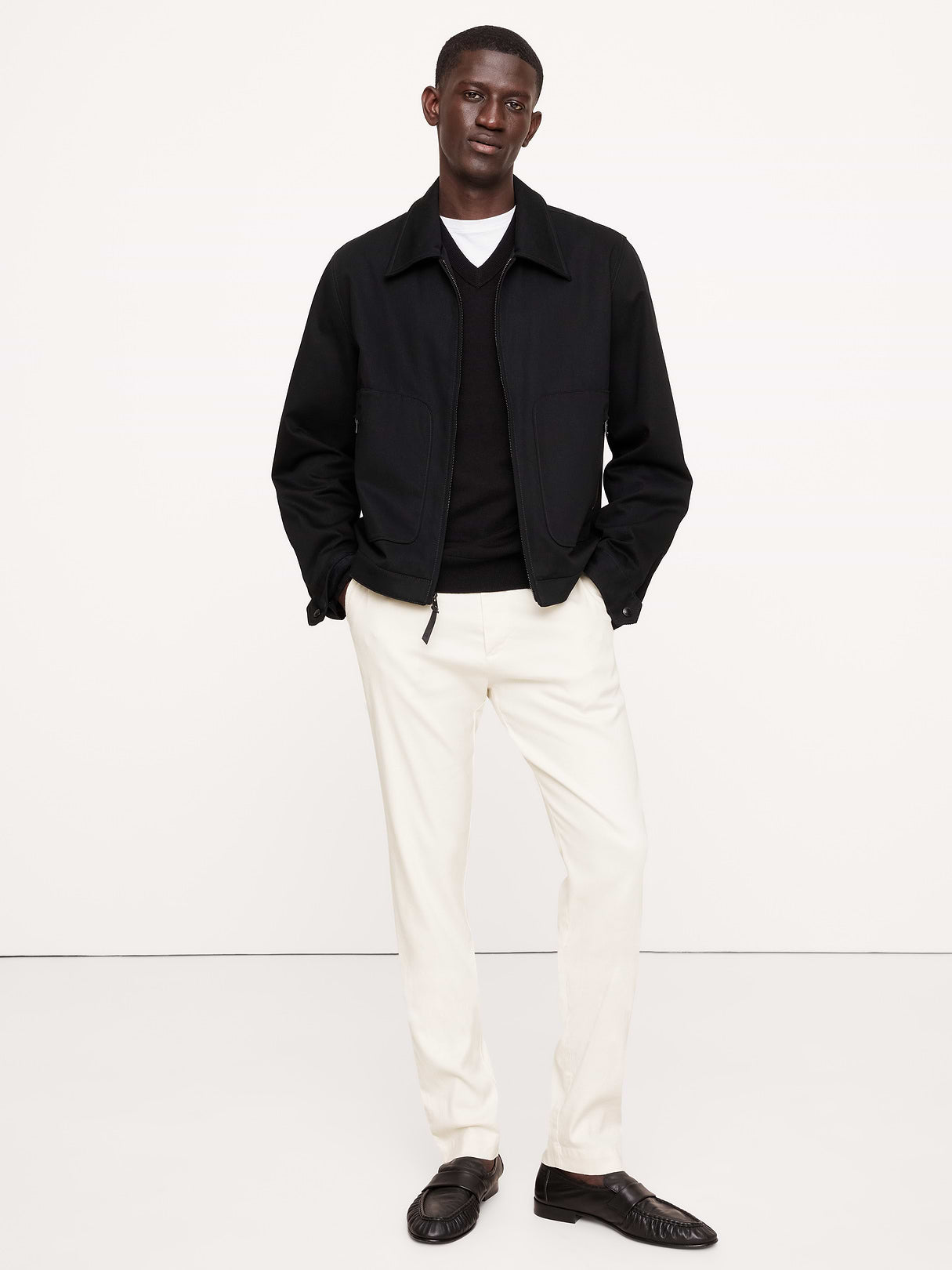 Athletic Slim Linen-Cotton Chino - White