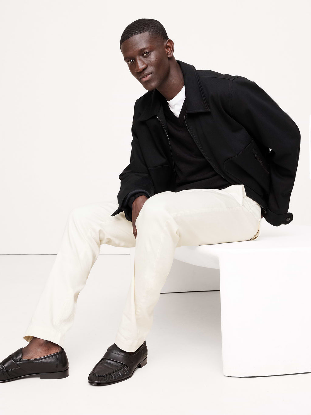 Athletic Slim Linen-Cotton Chino - White