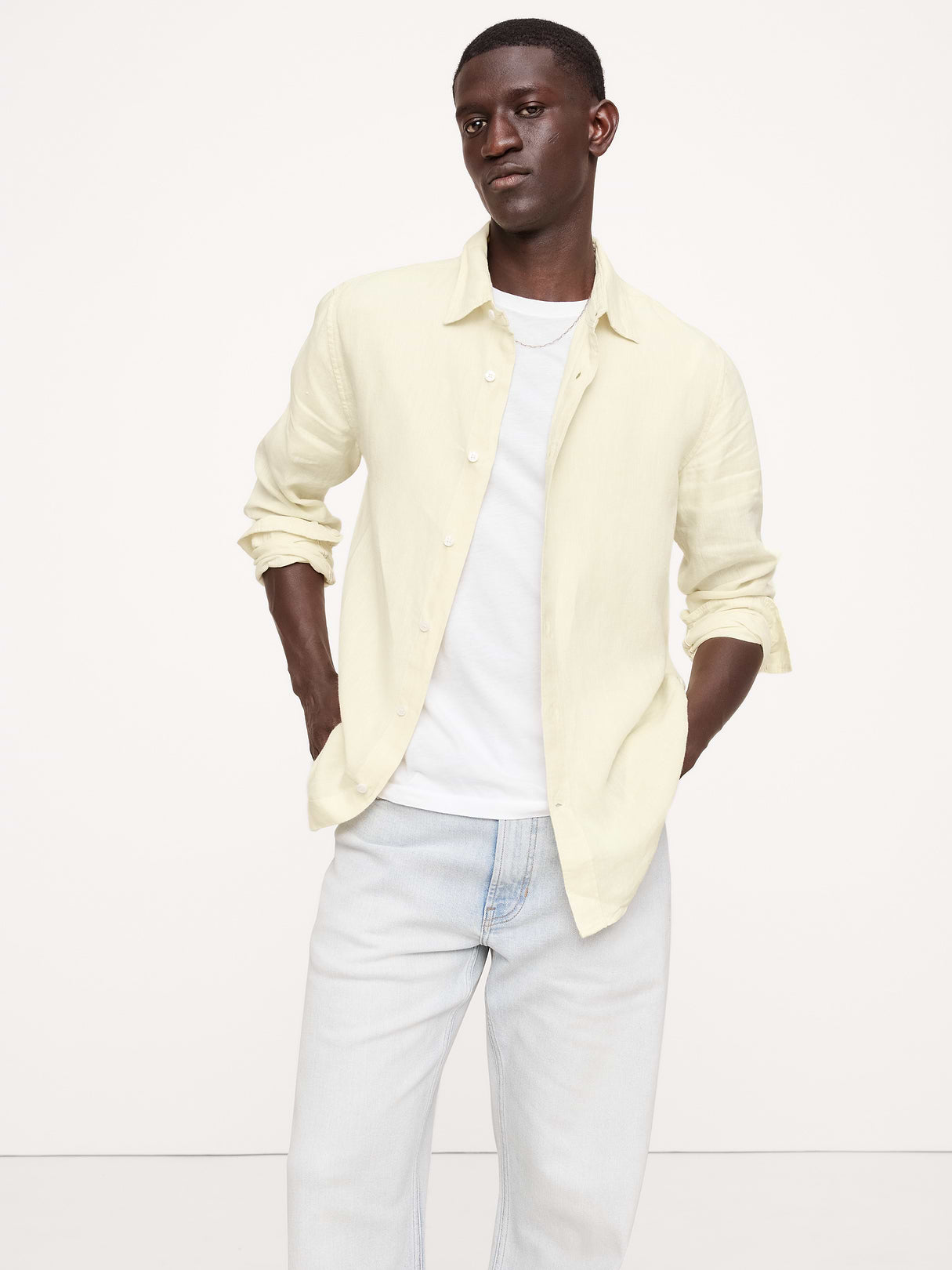 Slim-Fit Linen Shirt - Yellow