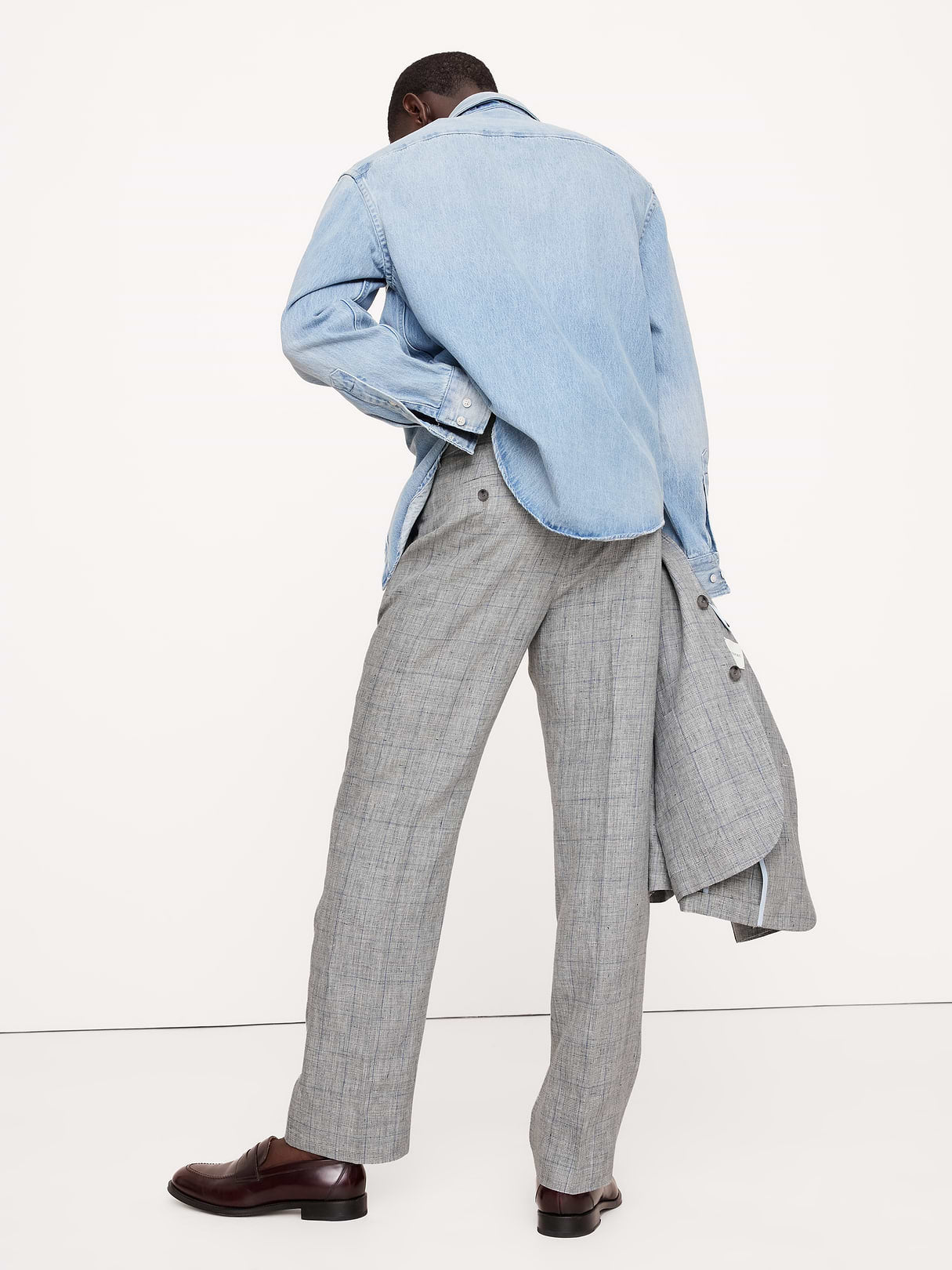 Straight Plaid Linen Suit Pant - Gray Plaid