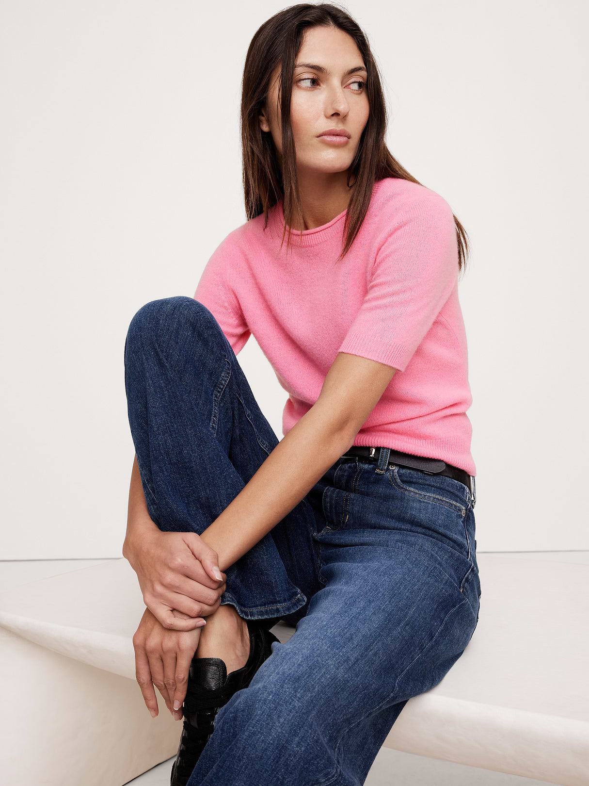 Lightweight Cashmere Short-Sleeve Sweater - French Rose Pink