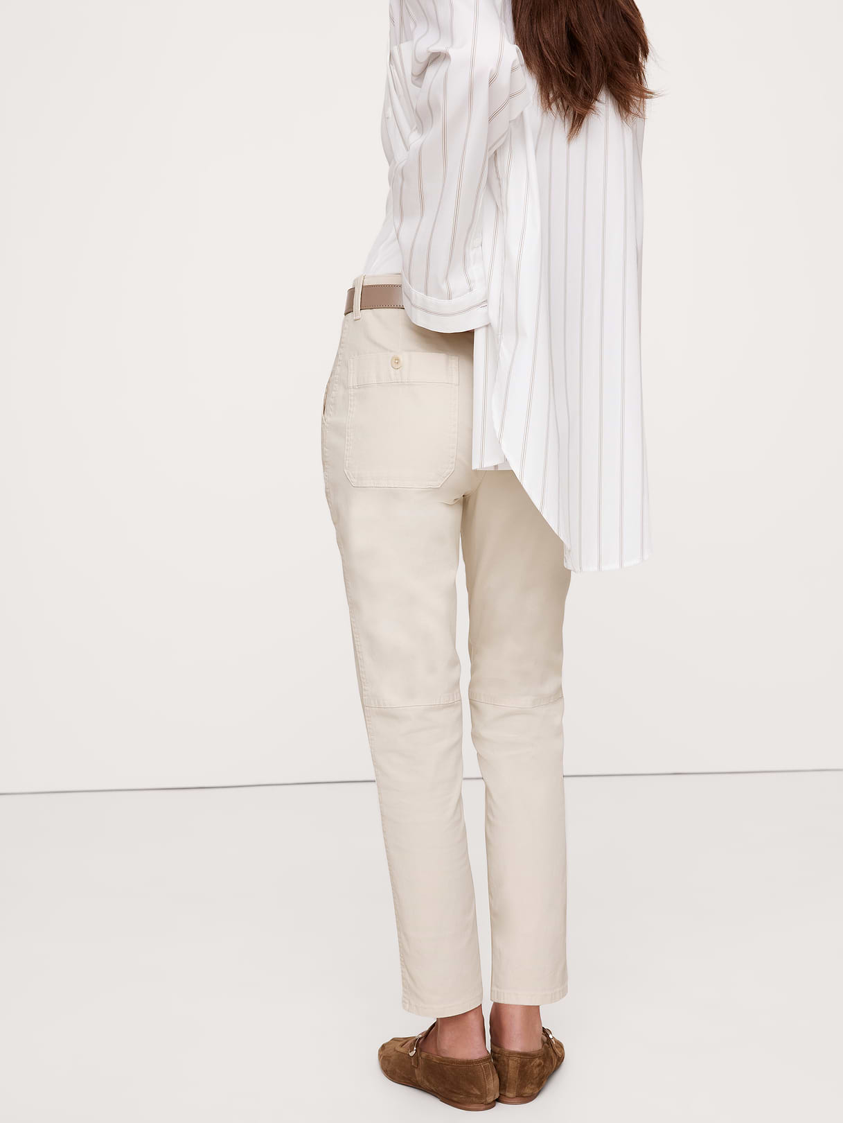 Mid-Rise Slim Cargo Pant - Cream White