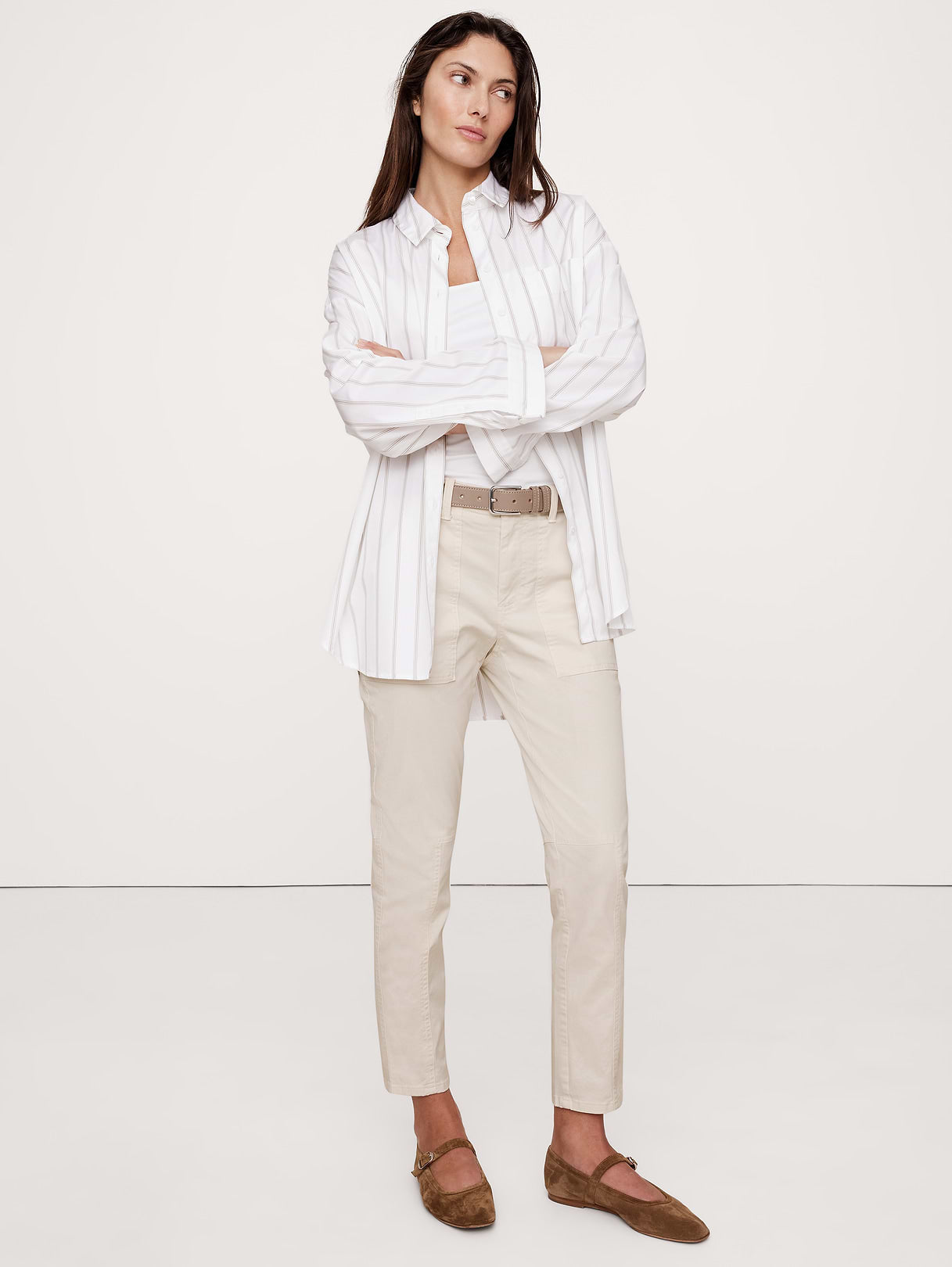 Mid-Rise Slim Cargo Pant - Cream White