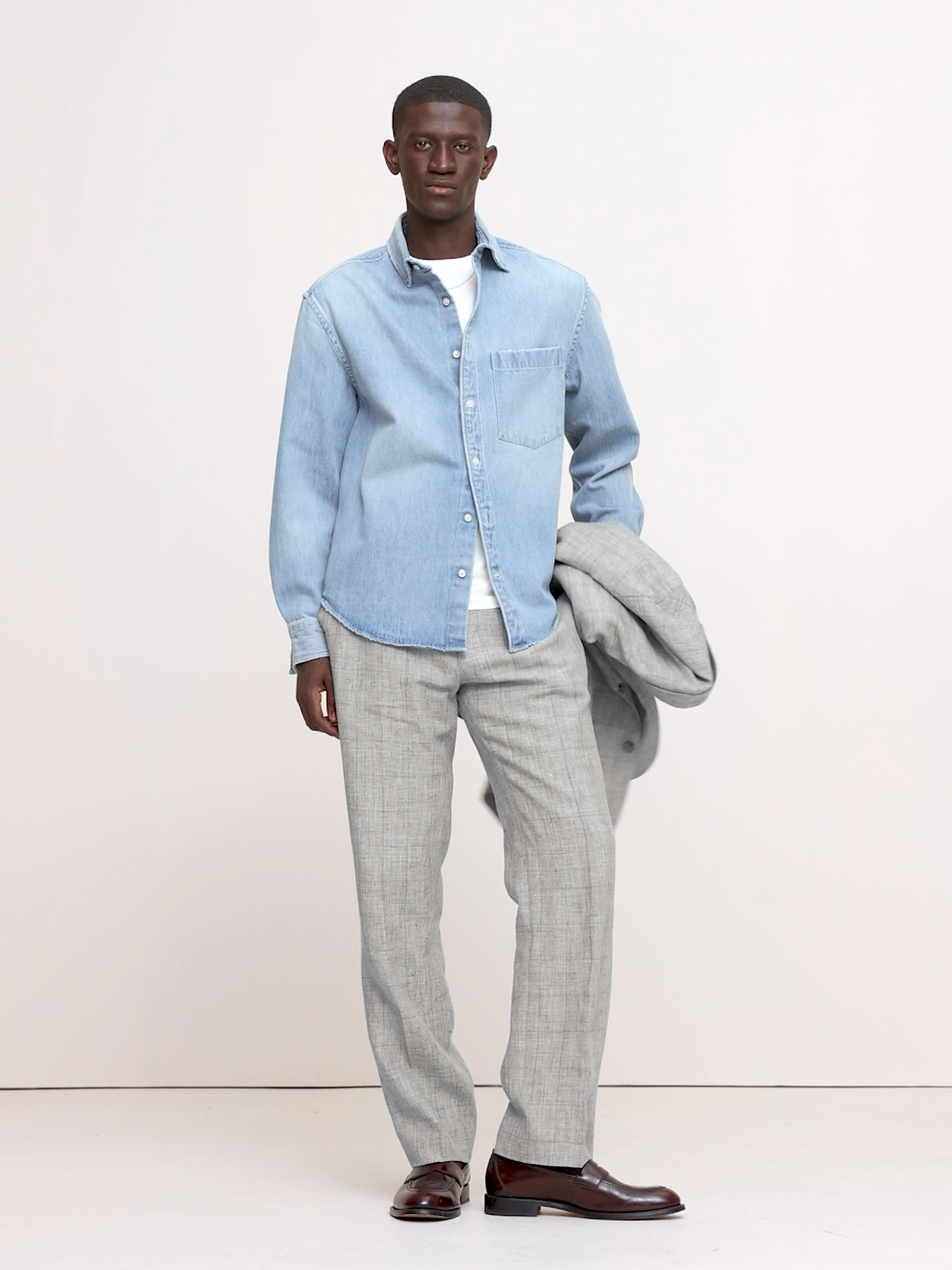 Straight Plaid Linen Suit Pant - Gray Plaid