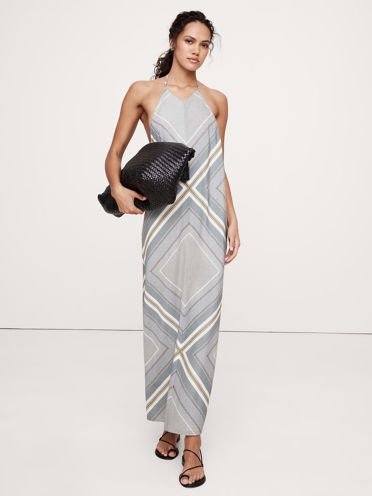 Cotton-Silk Halter Maxi Dress - Scarf Print