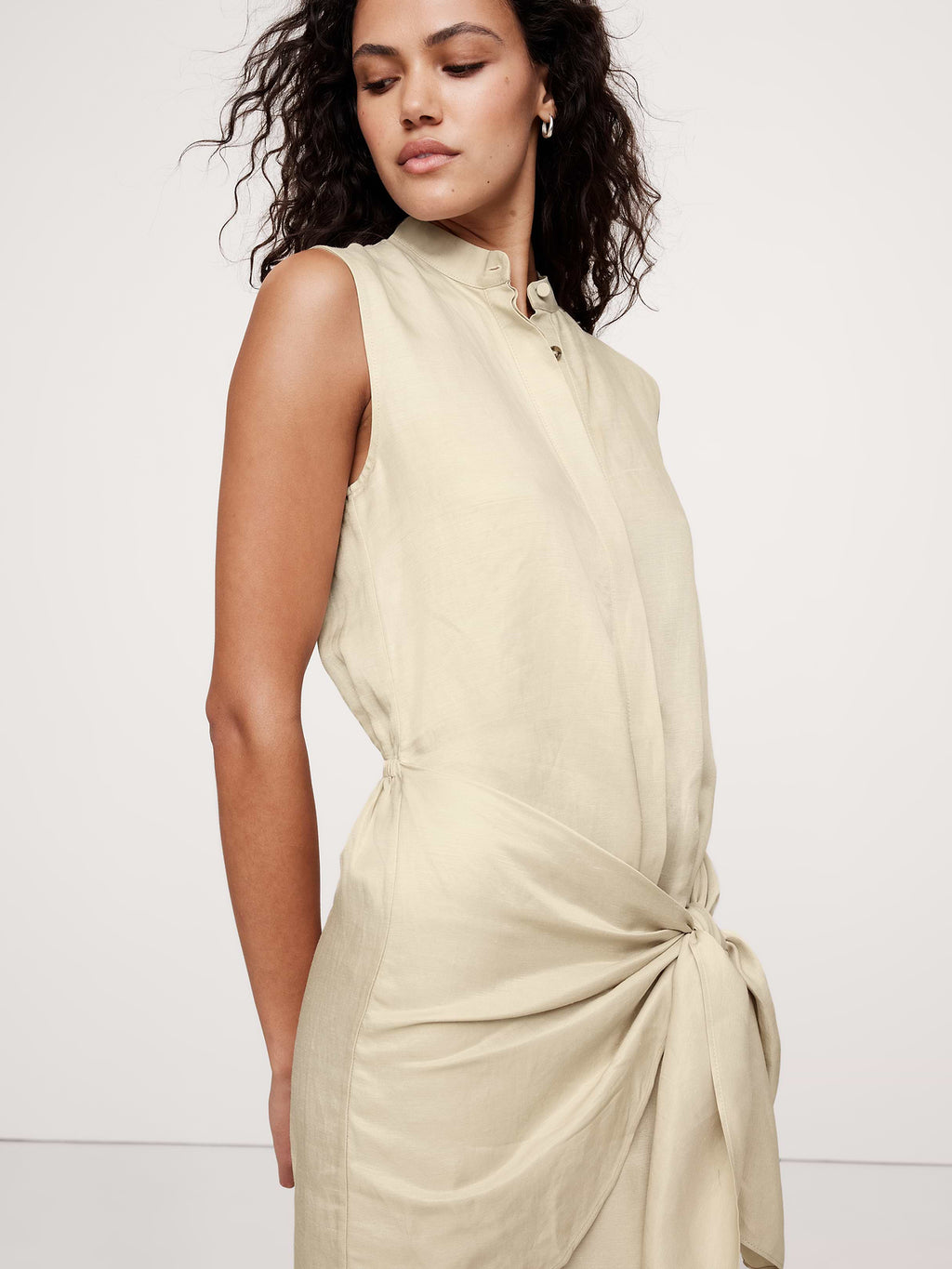 Viscose-Linen Twisted Shirt Dress - Natural Beige