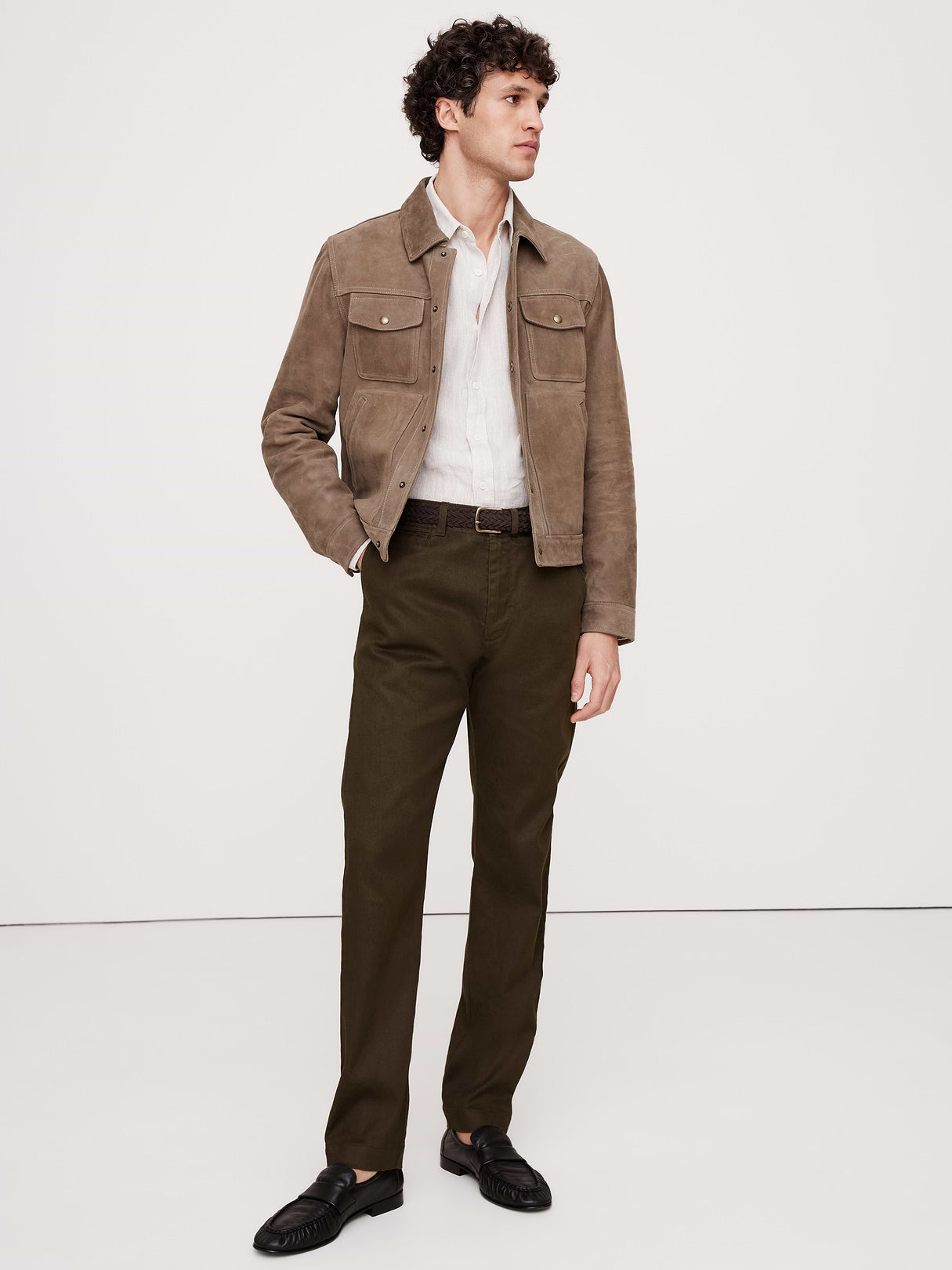 Athletic Slim Linen-Cotton Chino - Brown