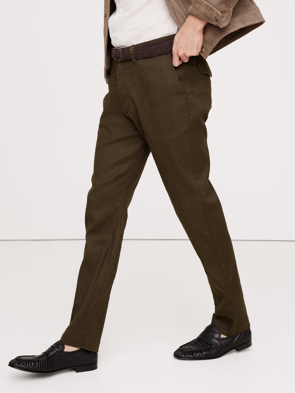 Athletic Slim Linen-Cotton Chino - Brown