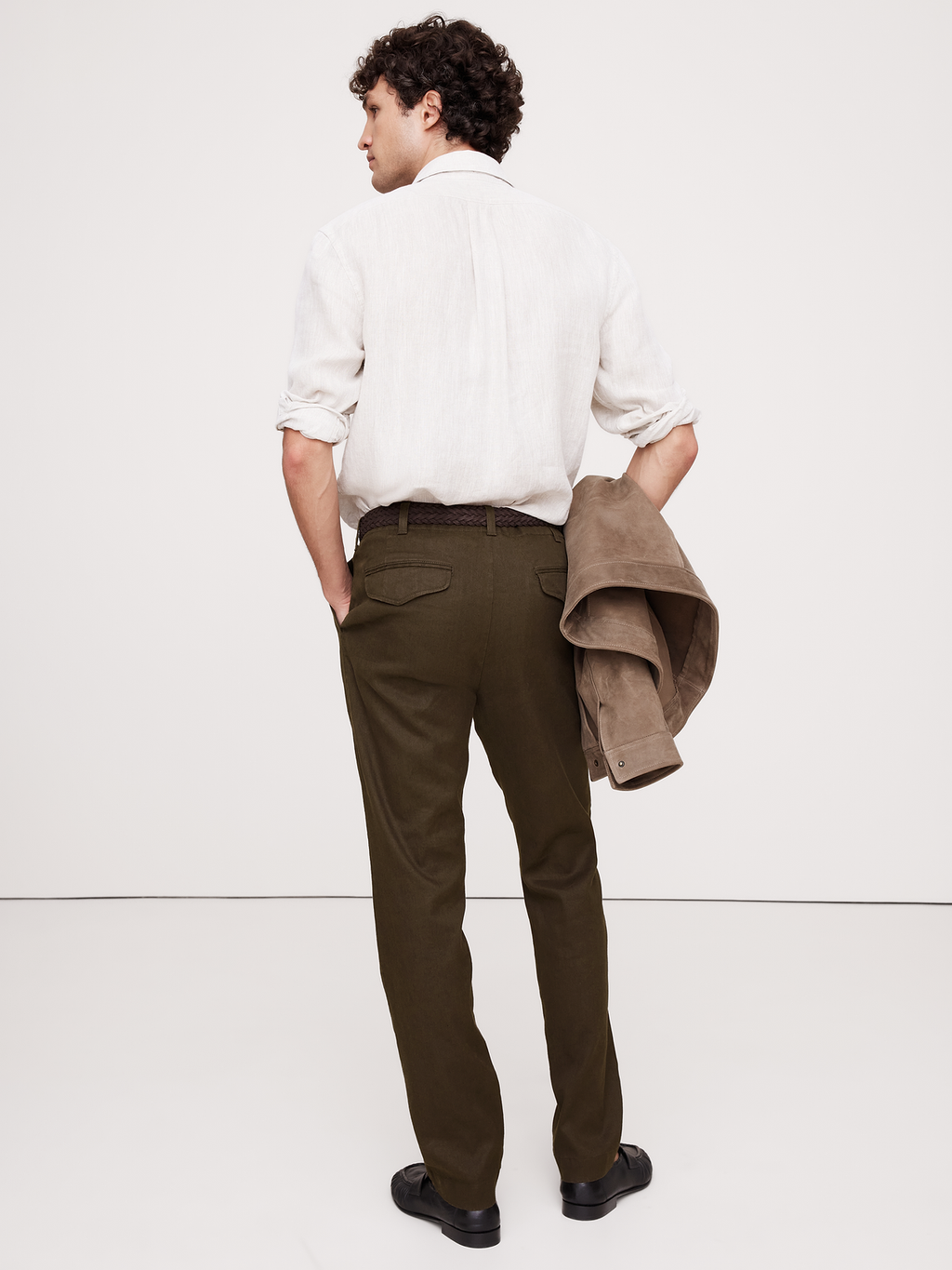Athletic Slim Linen-Cotton Chino - Brown
