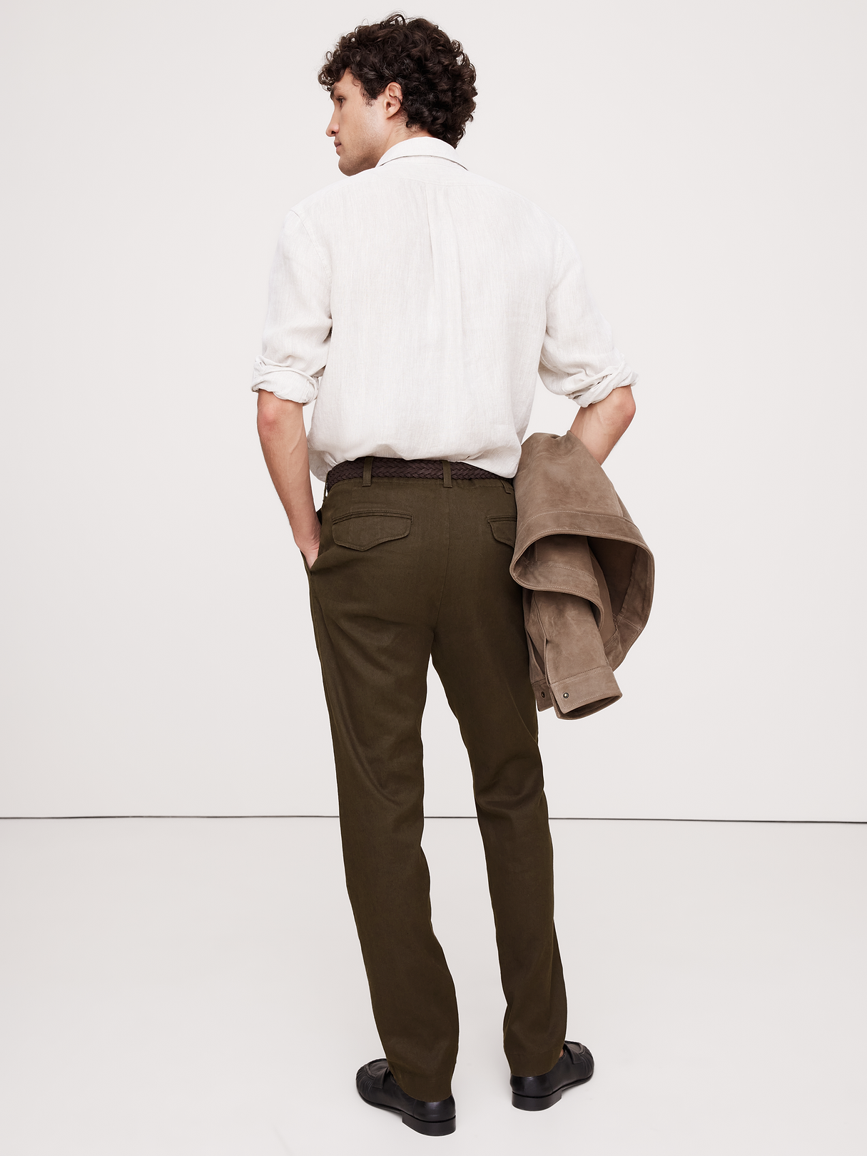 Athletic Slim Linen-Cotton Chino - Brown