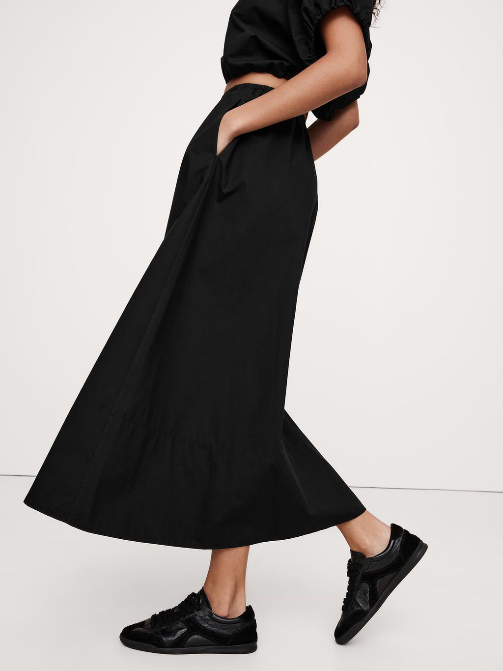 Cotton Poplin Maxi Skirt - Black