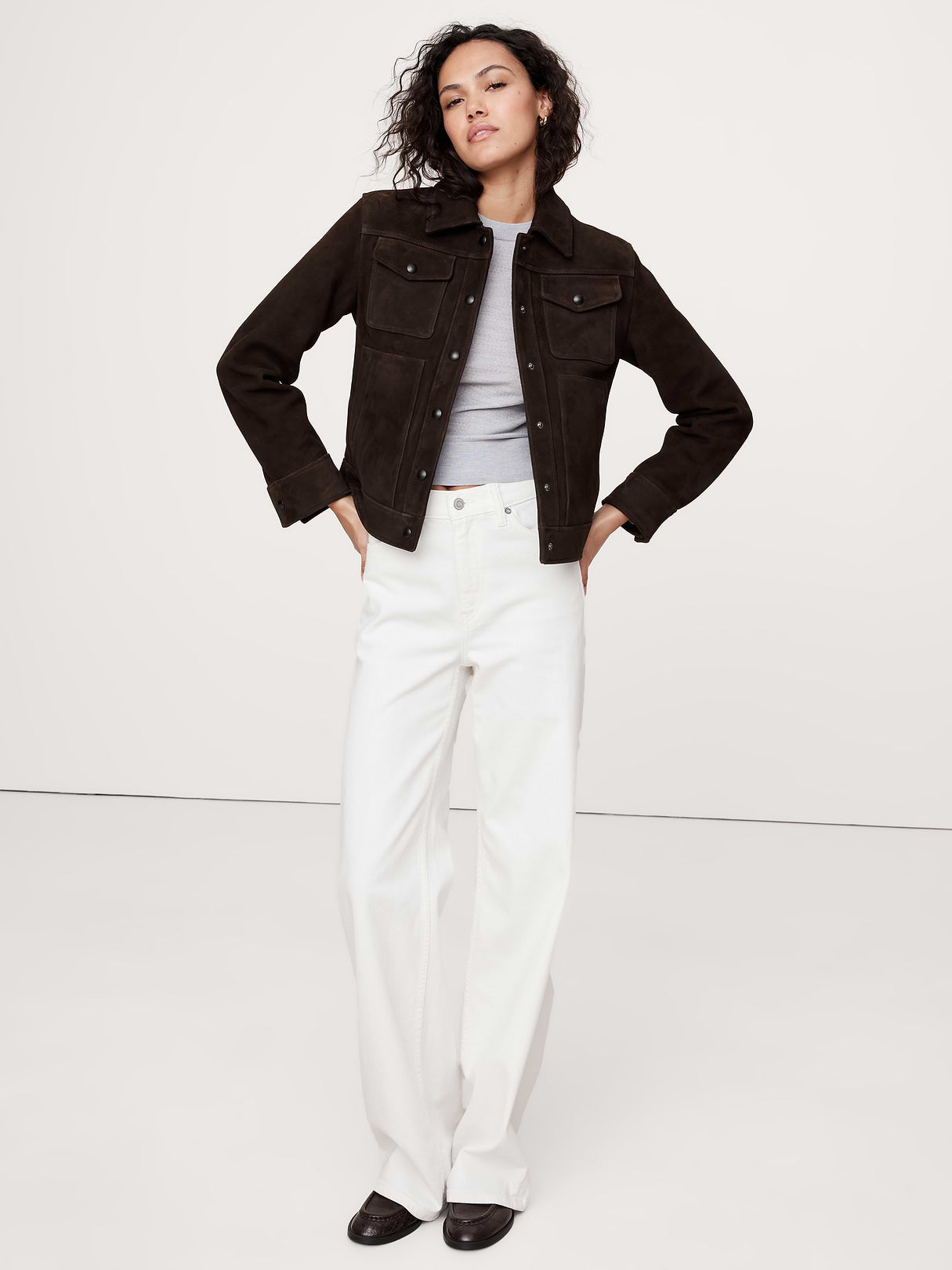 Relaxed Suede Trucker Jacket - Chocolate Brown