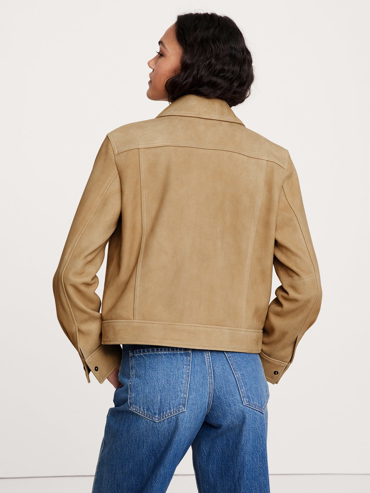 Relaxed Suede Trucker Jacket - Tan