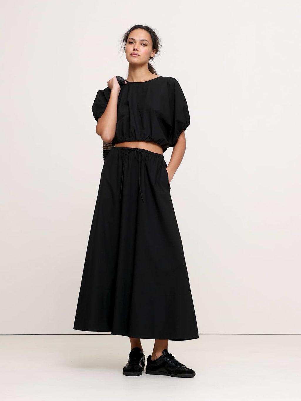 Cotton Poplin Maxi Skirt - Black