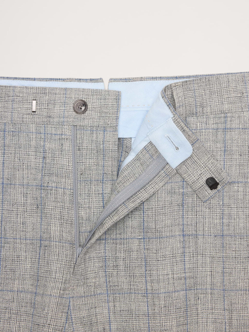 Straight Plaid Linen Suit Pant - Gray Plaid