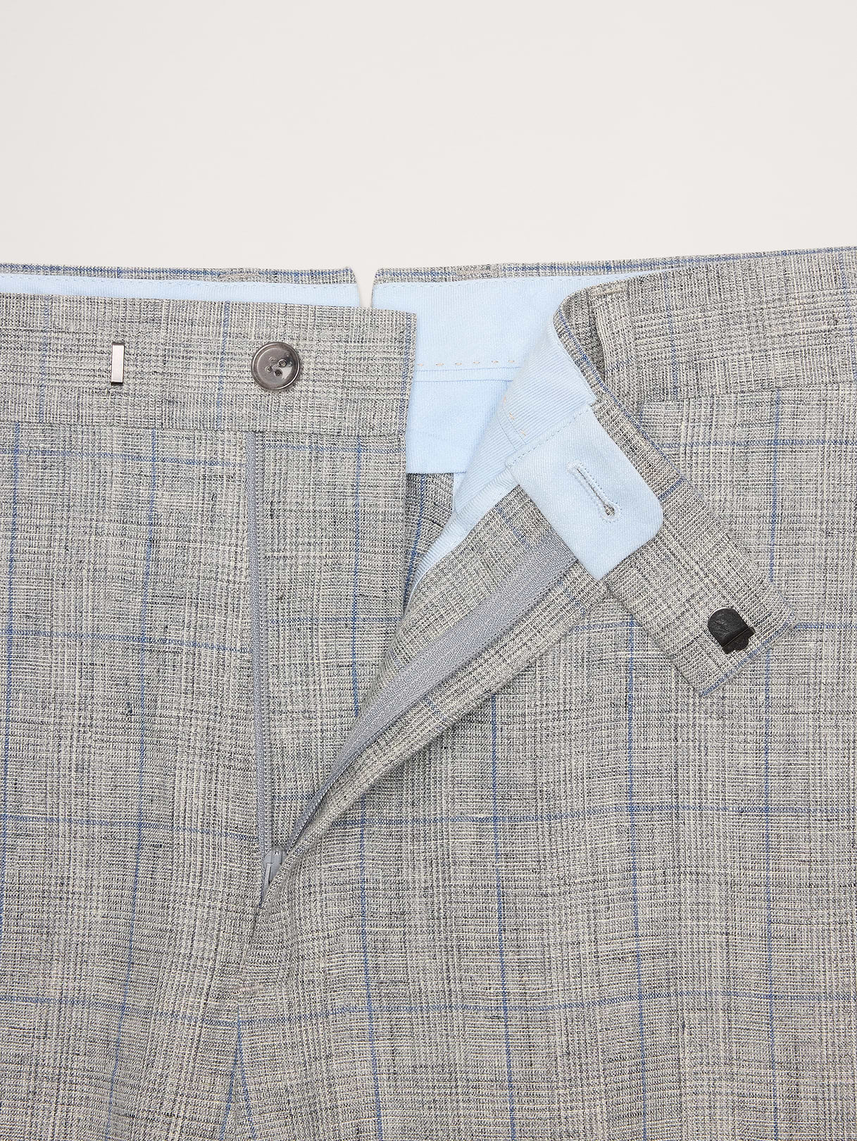 Straight Plaid Linen Suit Pant - Gray Plaid