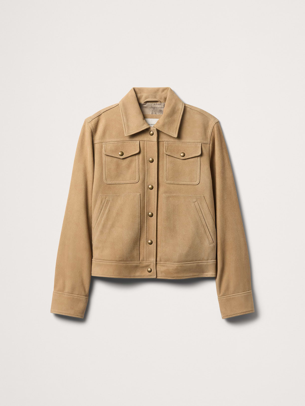 Relaxed Suede Trucker Jacket - Tan