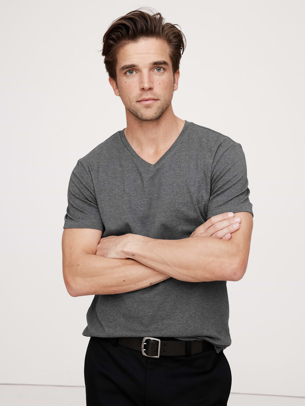 Luxury-Touch V-Neck T-Shirt - Dark Charcoal Gray