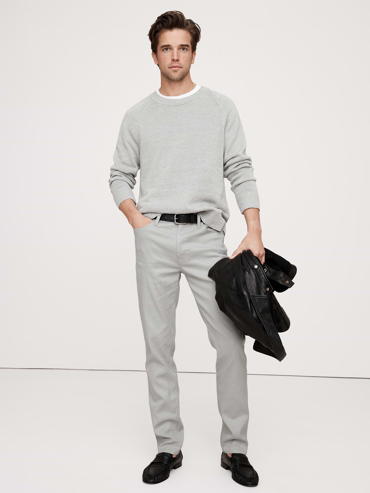 Slim Linen-Cotton Traveler Pant - Light Gray