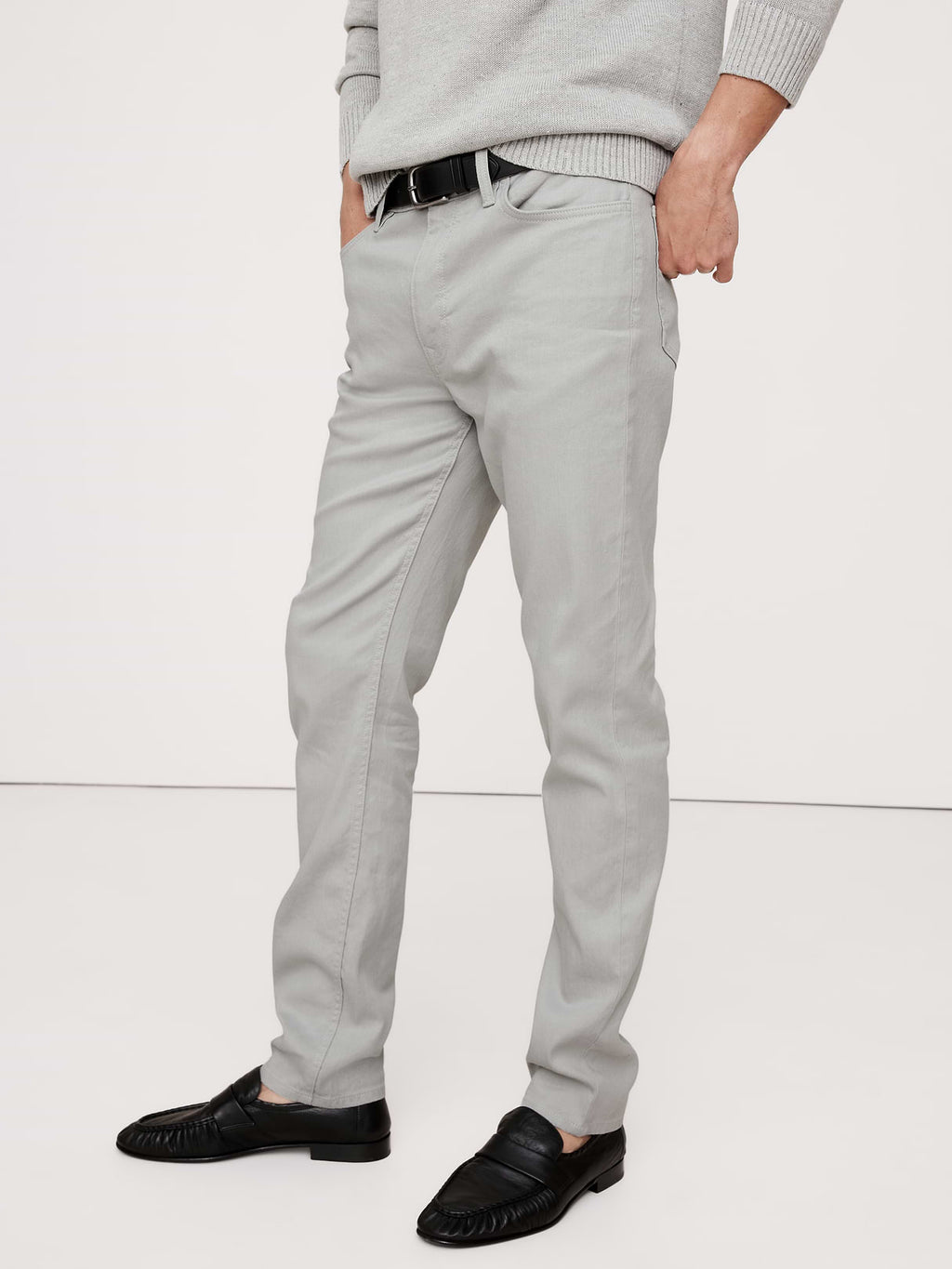 Slim Linen-Cotton Traveler Pant - Light Gray