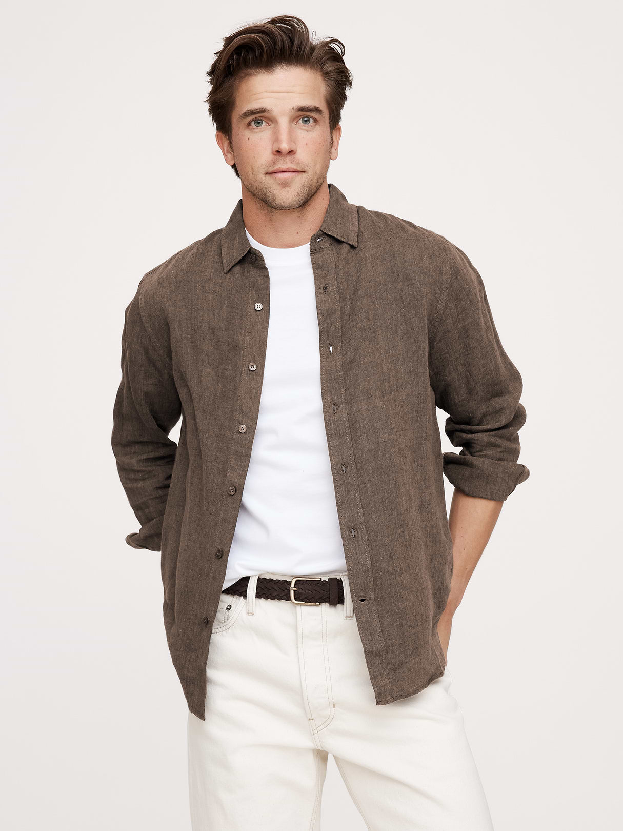 Slim-Fit Linen Shirt - Brown
