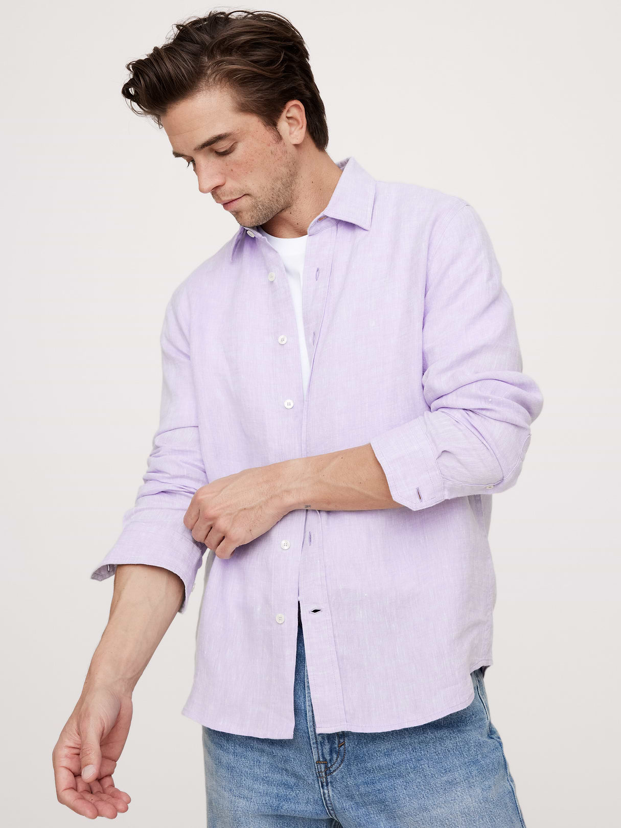 Slim-Fit Linen Shirt - Lilac