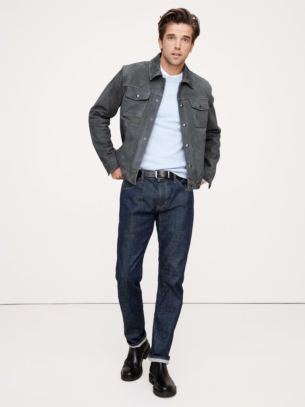 Suede Trucker Jacket - Cinders Gray